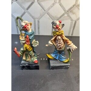 Vintage Set Of Two Resin Fontanini Clowns Collectable Figurines Handmade Italy